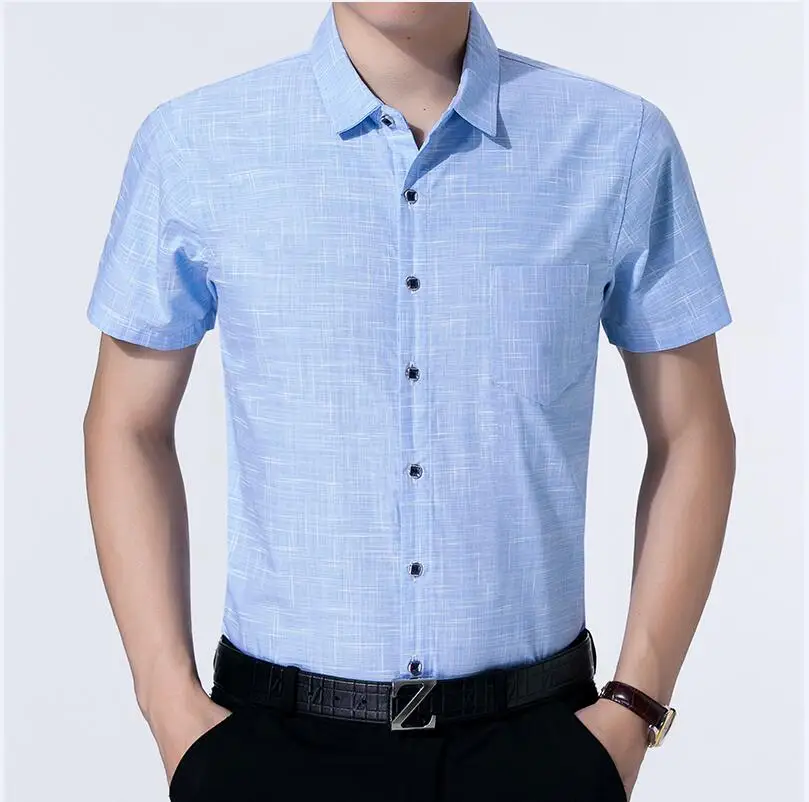 Новое поступление мужские рабочие рубашки с коротким рукавом однотонные мужские рубашки - Цвет: Синий