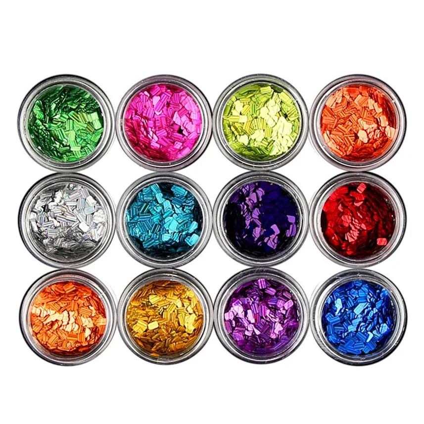 

12 Box Diamonds Dazzling Tips Nail Sticker Sequins Colorful Nail Art Decoration 100% brand new rectangle Tips Nail Sticker 0125