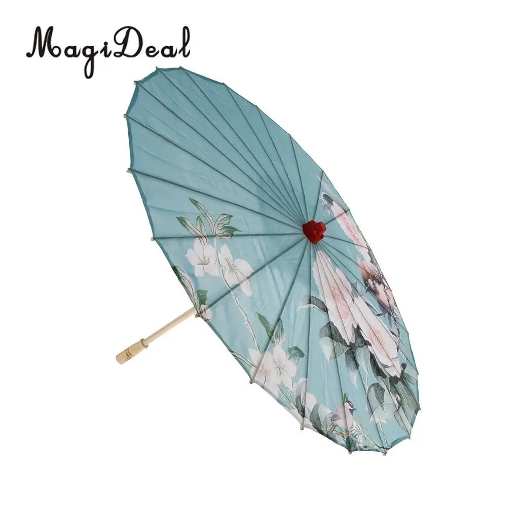 MagiDeal Vintage Chinese Umbrella Silk Cloth Parasol Wedding Party Dance Prop 9 Artificial Dried Flowers