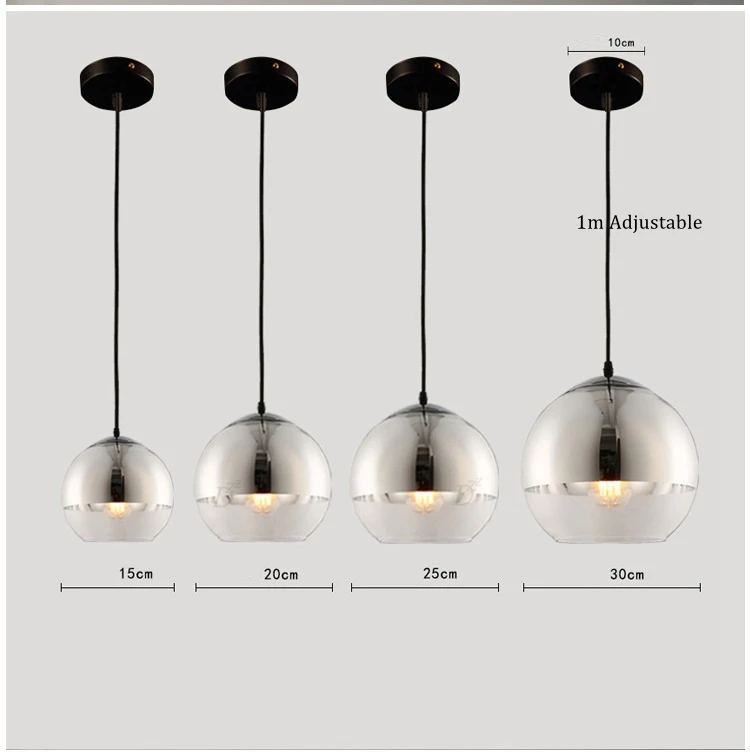LuKLoy Modern Pendant Light Silver Glass Ball Pendant Lamp Kitchen Island Hanging Lamp Loft Bedside Suspension Lighting Fixtures (1)