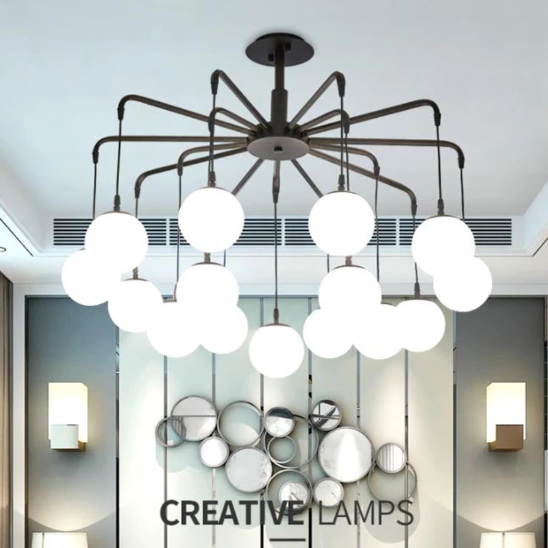 

Nordic style iron spider Chandelier lights restaurant hotel loft industrial LED lamps living room dinning room Chandelier lights