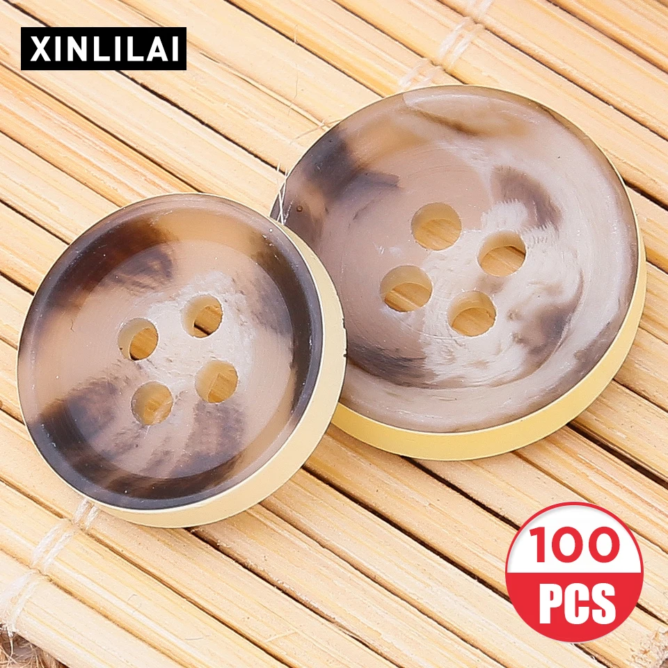 

100pcs Leopard Resin Buttons Coat buttons Four Holes Concave Accessories Buttons For Clothing 11.5/12.5/15.0mm