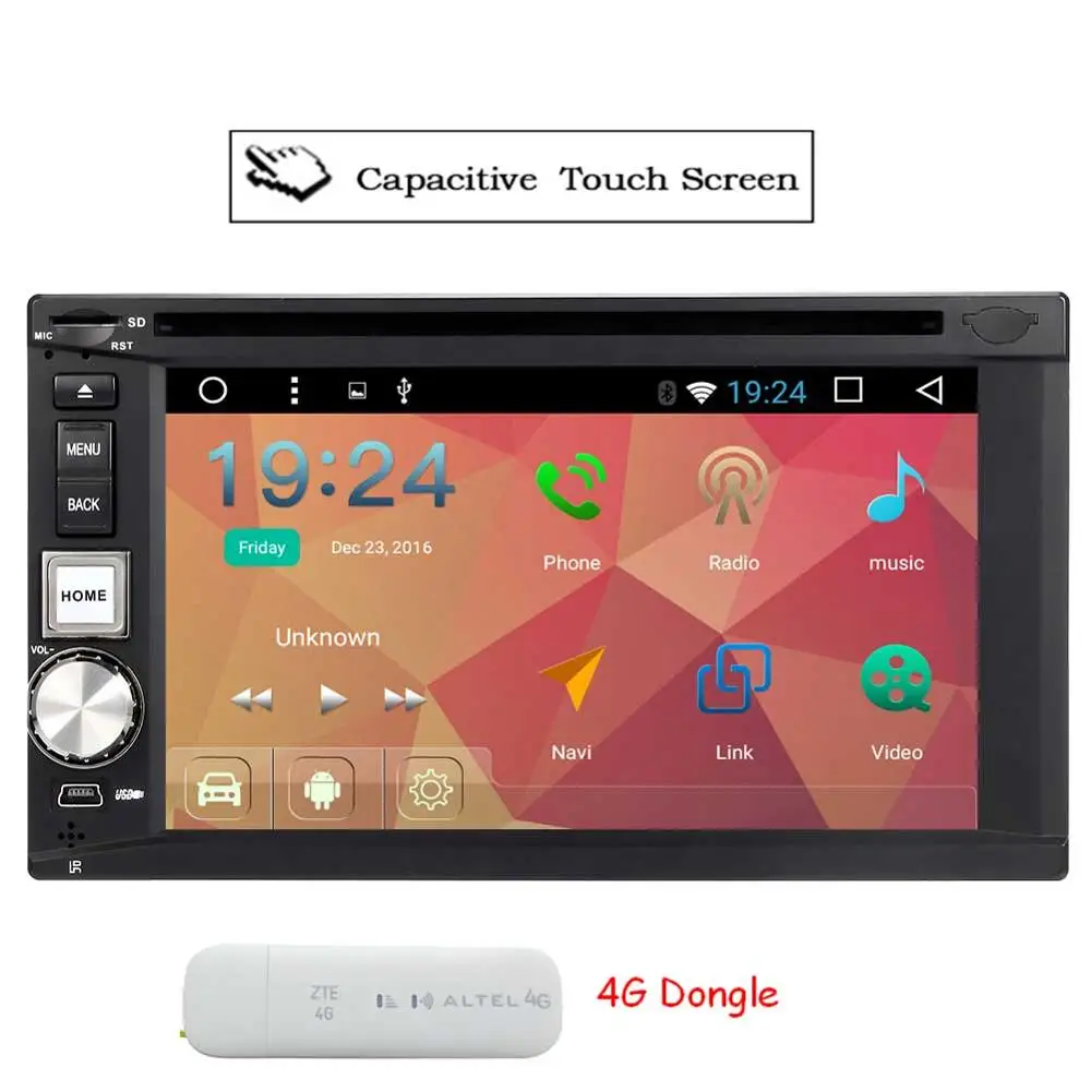 Sale 4G Dongle+Android 6.0 Car Radio Player In Dash Double 2 din Car Stereo GPS Navigation support Wifi/SW Control/USB/SD input/OBD2 2
