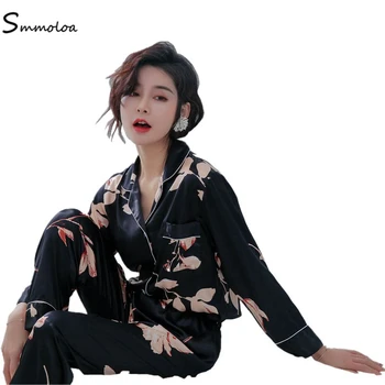 

Smmoloa Wholesale Women Long Sleeve Silk Pajamas Satin Pijama