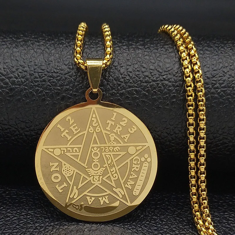 Колдовство пентаграмма Нержавеющая сталь цепи ожерелья для мужчин золотого цвета ожерелья подвески ювелирные изделия cadenas para hombre N18899