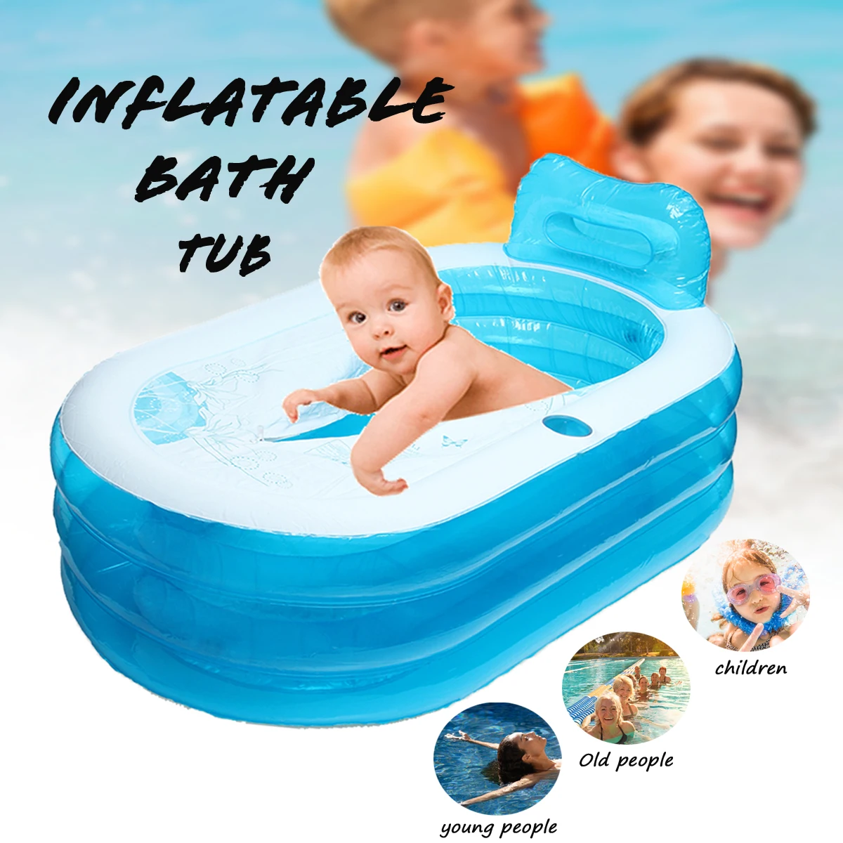 

1Pcs Transparent Blue Portable Warm Bathtub Inflatable Folding Bath Tub With Electric Air Pump Blow Up For Spa Adults Kids