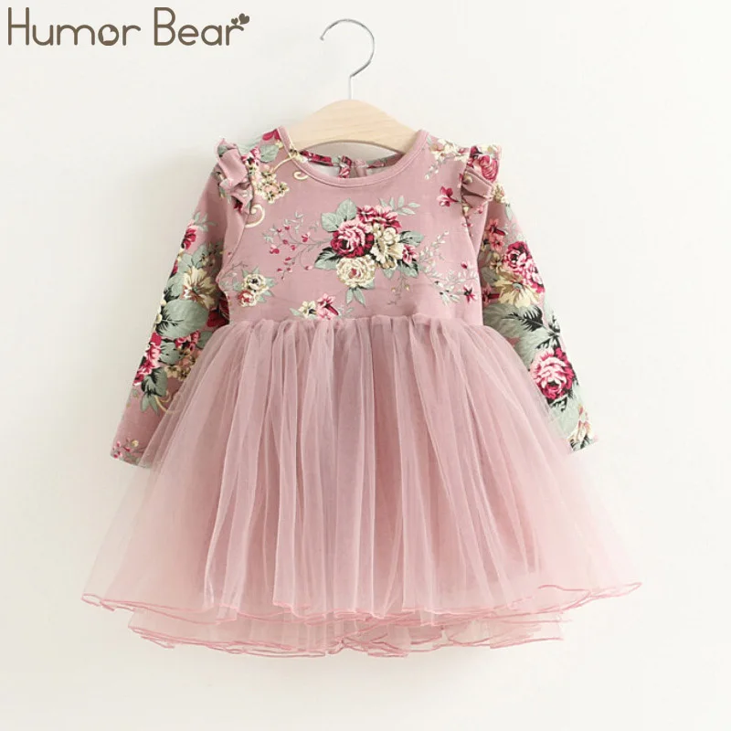 Humor Bear/платье для маленьких девочек; коллекция года; сезон весна-осень; новое Брендовое Сетчатое рождественское платье принцессы с длинными рукавами и цветочным принтом; Одежда для девочек