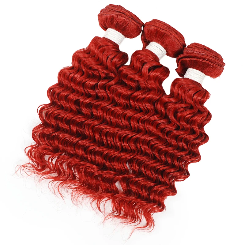 Pinshair красный цвет, волосы, ткань Бургундия перуанская глубокая волна пучок s 10-26 дюймов человеческие волосы переплетения 99J красные волосы