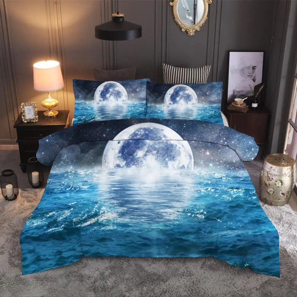 

3D Printing Beach Ocean Scenery Set 3PCS Bedding Sets Duvet Cover Pillowcase Bed Striped Colorful Dekbedovertrek 240/220 Size