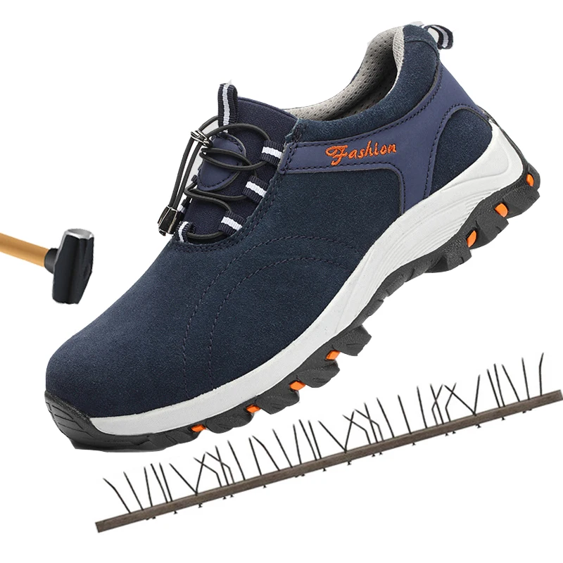 

Steel Toe Safety Work Shoes Men Fashion Breathable Slip On Casual Boots Mens Labor Insurance Puncture shoes