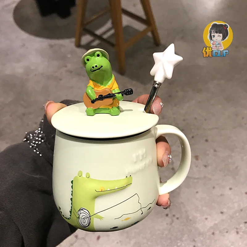 Мультфильм милый крокодил динозавр 3D кофейная кружка с крышкой и ложкой для
