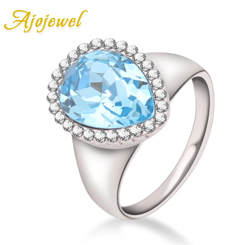 

Ajojewel Water Drop Blue Crystal Women Rings Fashion Party Jewelry 2017 Female Finger Ring Designs