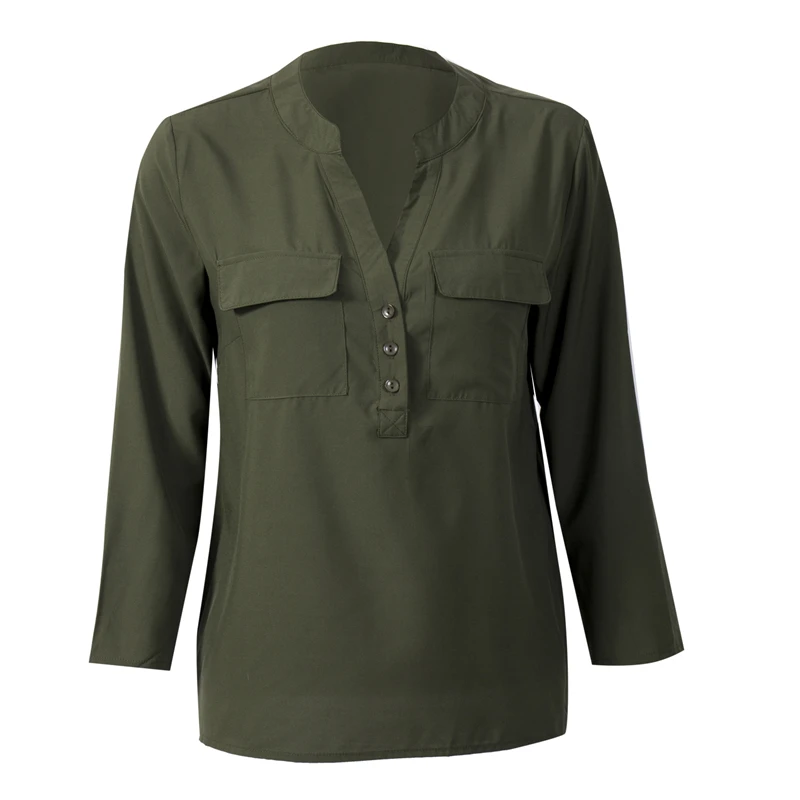 Aliexpress.com : Buy Solid Black And Army Green Women Blouse V neck Long Sleeve Single Breasted 