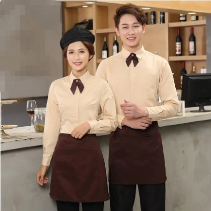 

The New Full Sets Restaurant Waiter Uniform Shirt+Apron Coffee Shop Waitress Uniform Men Cook Clothing Hotel Bakery Work Wear