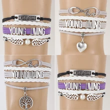 10 шт./лот) Бесконечная любовь молодое живое браслет и браслеты плетеный кожаный браслет с деревом жизни подвеска «сердце» браслеты ювелирные изделия