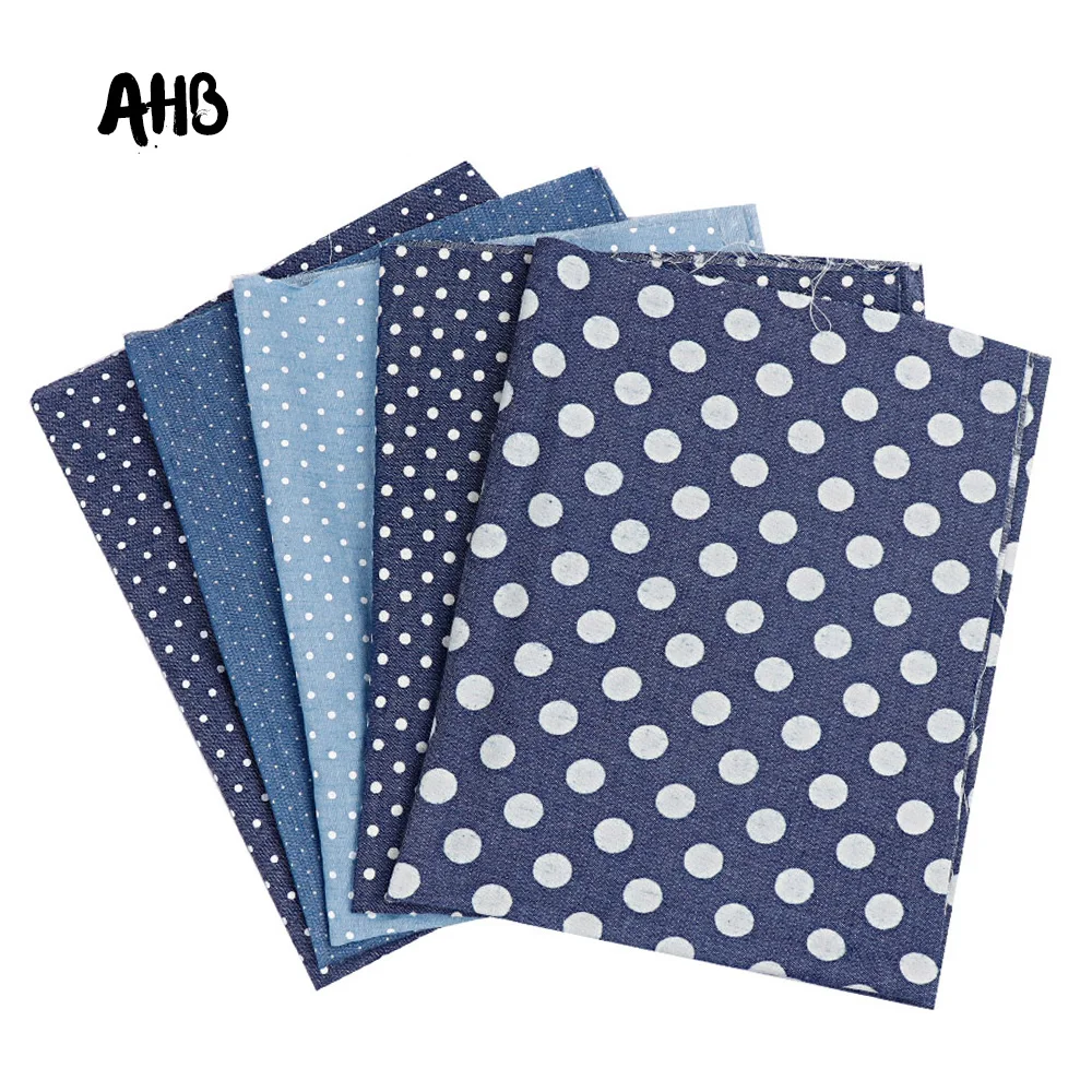 

AHB 40*50CM Thick Denim Fabric Different Diameter Dots Printed Fabric DIY Skirt Sewing Quilt Patchwork Handmade Crafts Supplier