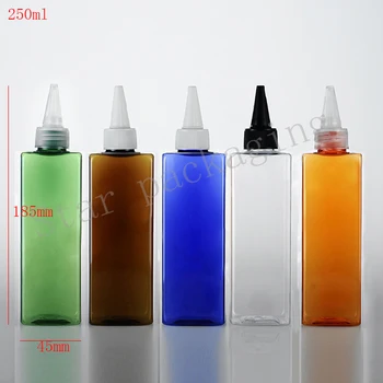 

250ml X 30 square transparent PET bollte cosmetic packaging bottle 250cc emulsion bottle with pointed mouth caps