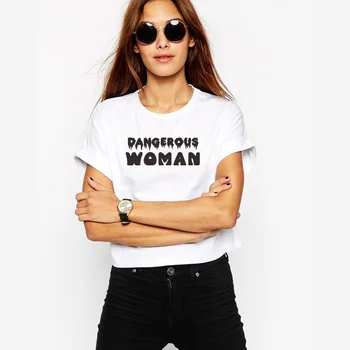

ONSEME Dangerous woman Letters print Funny tshirts cotton women Causal Summer Female t-shirt solid color short tshirt top Q-236