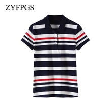 ZYFPGS Новая женская футболка Летняя хлопковая Повседневная рубашка с короткими рукавами и отворотом тонкие женские Модные Топы Большие размеры L0514