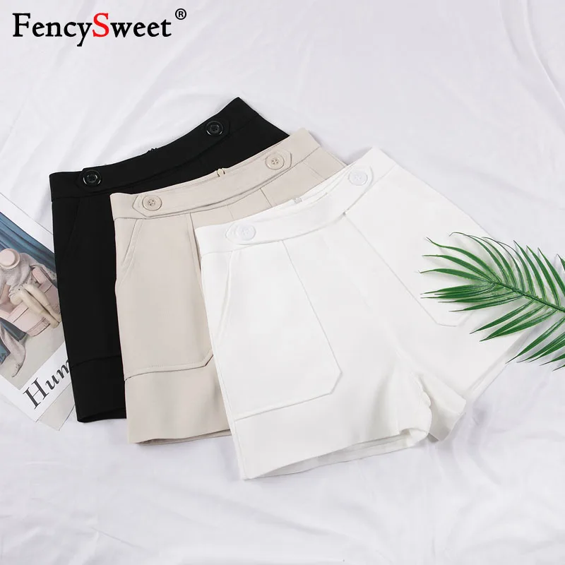 

Fencysweet High Waist Women Shorts 2019 Spring Summer Casual Solid Wide Leg Shorts Pocket OL Slim Black Short Pants Korean Style