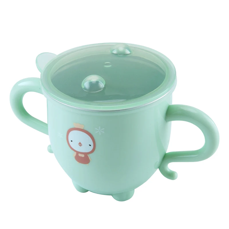 Green Cup 300 мл детская чашка детская обучающая кружка из нержавеющей стали Детская кружка для кормления малышей Детская обучающая бутылка с ручкой и крышкой - Цвет: Green Cup