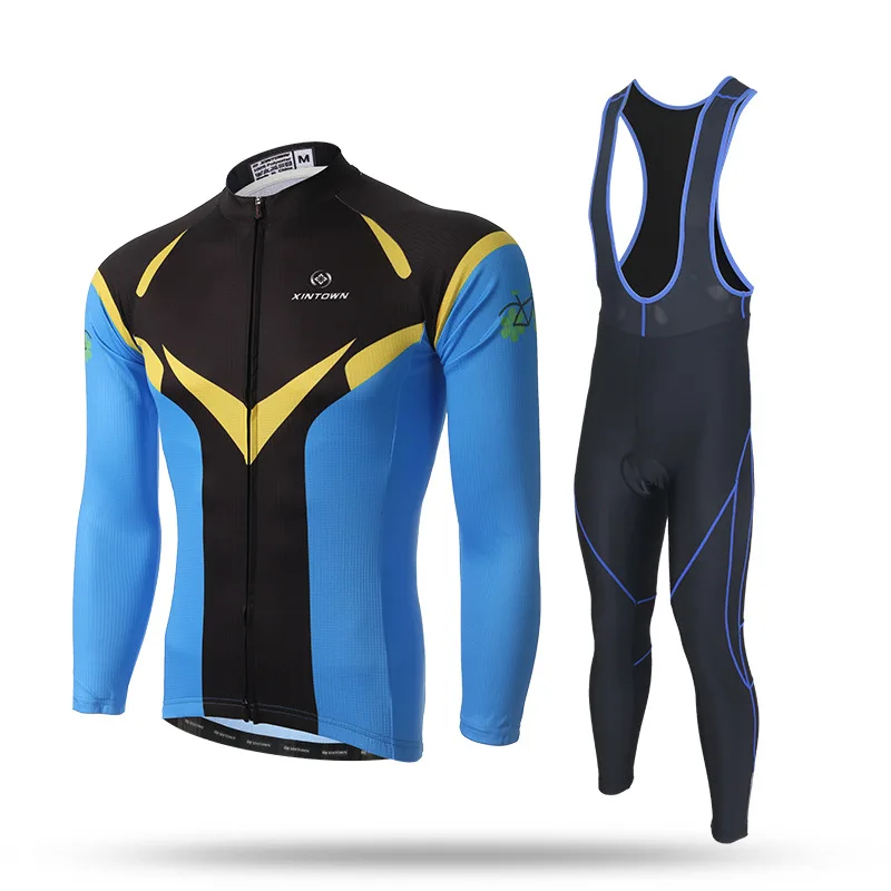 

New Long Sleeve Cycling Sets Blue Anti-sweat Jersey and GEL Pad Bib Pants Bike Road MTB Bicycle Jersey Suit Sportswear Ciclismo