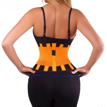 

WOMEN MEN SPORTS WAIST TRAINER TRAINING POWER BELT SHAPER ADJUSTABLE FITNESS WAIST SUPPORT ORANGE SIZE M