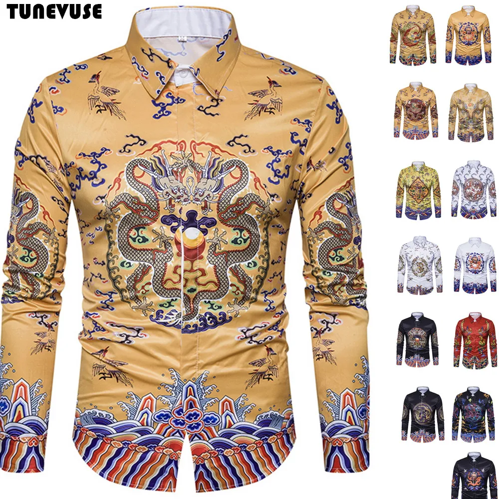 3D Dragon Print Shirt Men 2018 Fashion Chinese Emperor Style Mens Dress ...