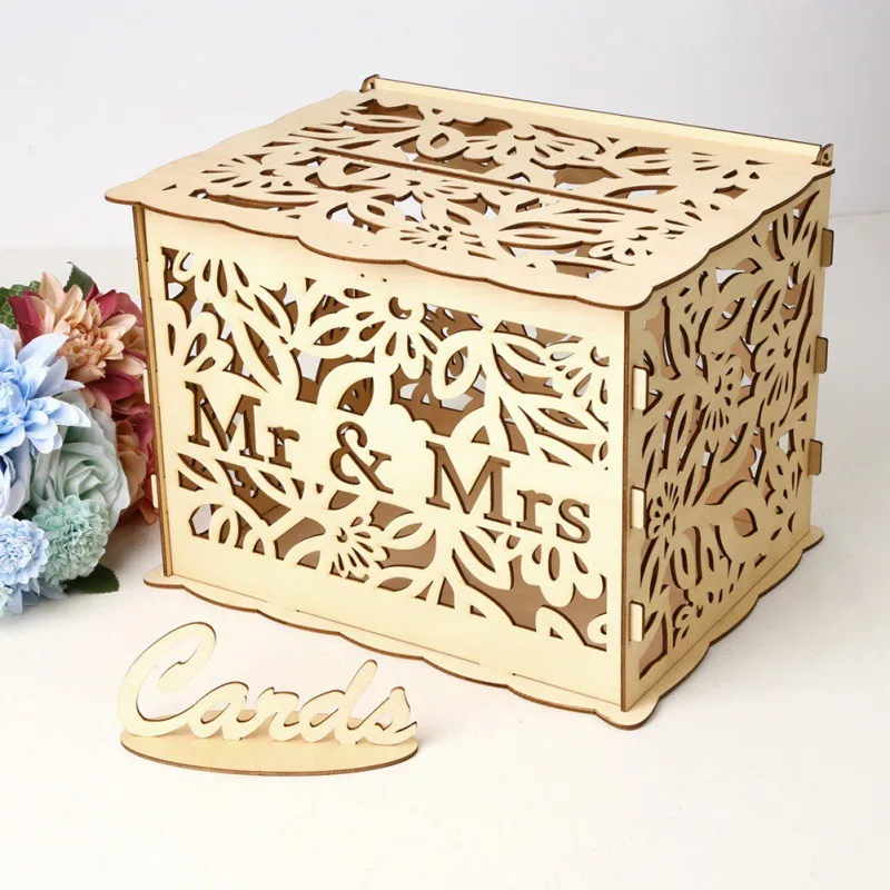  DIY Wooden Wedding Supplies Business Card Box Invitation Card Box Large Greeting Card Box - 33044385165
