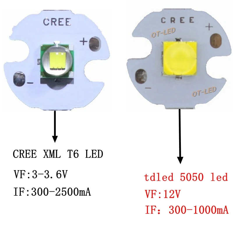 

5PCS CREE XML XM-L T6 LED U2 10W WHITE Warm White High Power LED 5050 12V Emitter Diode with 12mm 14mm 16mm 20mm PCB for DIY