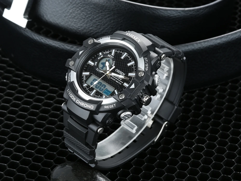 Новинка Ohsen цифровой светодиодный Для мужчин модные часы 50 м Водонепроницаемый черный Открытый Спорт Армия силиконовый ремешок наручные часы Relogio Masculino
