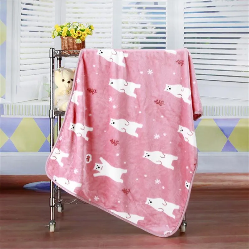 

100*75cm New Soft Fleece Cute Polar Bear Cartoon Kids Comfortable Sleeping Baby Blankets Newborn Kids Blanket