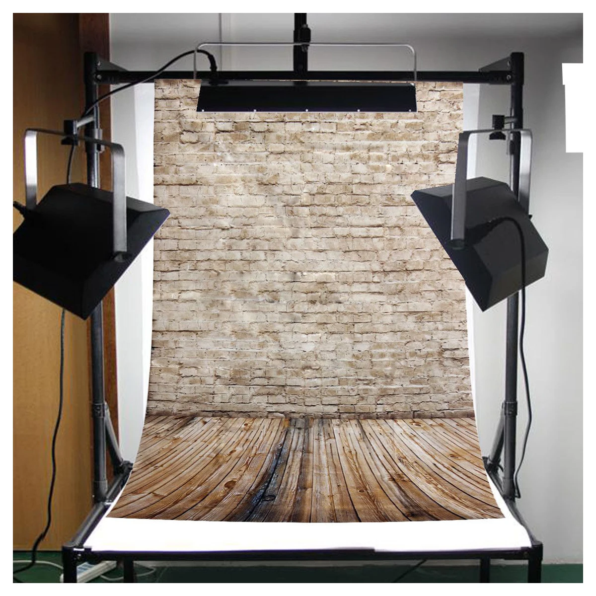 CES 3x5FT Brick Wall Photography Backdrop Photo Wooden Floor Studio Background Props Light Grey