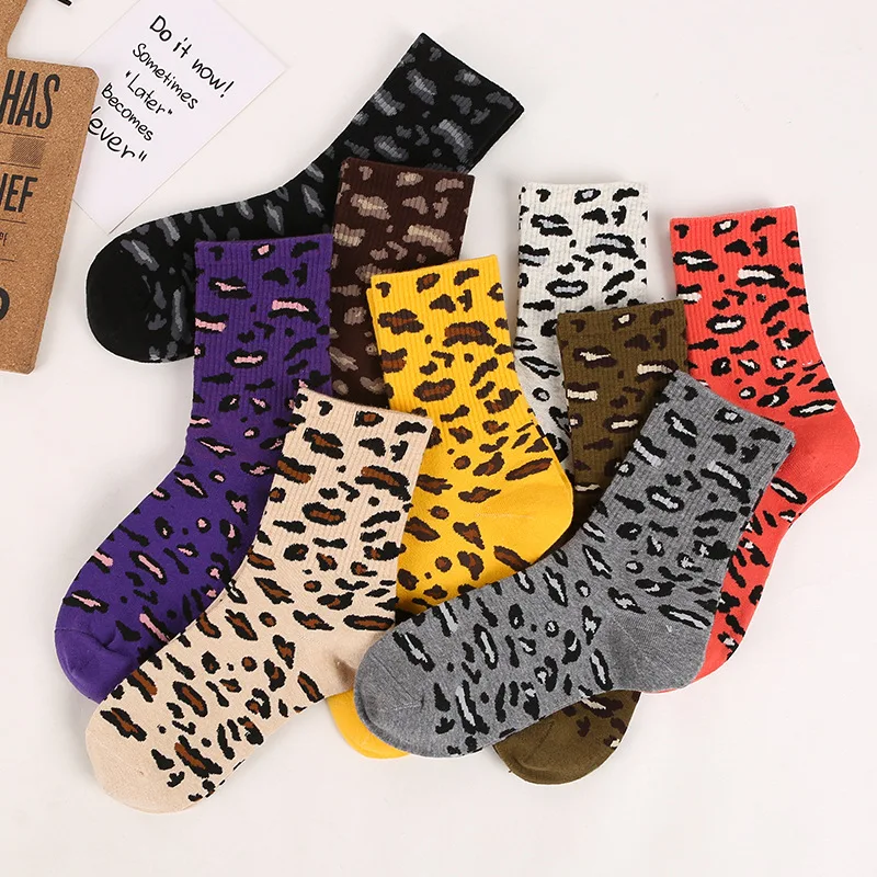 UNIKIWI.9 цветов, шикарные женские хлопковые носки с леопардовым принтом, повседневные женские короткие носки, ретро леопардовые носки, женские Чулочные изделия, Meias