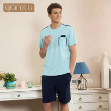 Летние мужские повседневные пижамные комплекты из двух предметов больших размеров, хлопковый пижамный комплект, мужская рубашка с круглым вырезом и коротким рукавом и шорты