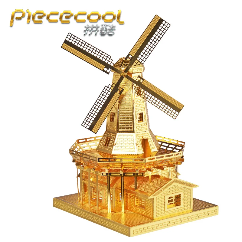

Piececool 3D Metal Assembling Puzzle of DUTCH WINDMILL Gold & Silver DIY Famous Building Model Kits for Big Kids Gifts