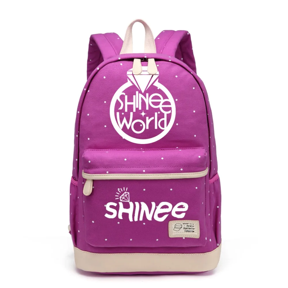 

WISHOT KPOP shinee Backpack flowers shoulder Travel Bag for teenagers girls women Canvas dot school bag
