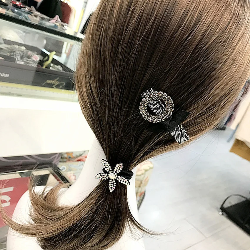 Корейские простые милые геометрические Стразы Лук зажим «утиный клюв» для девушек женские модные головные уборы головной убор аксессуары для волос