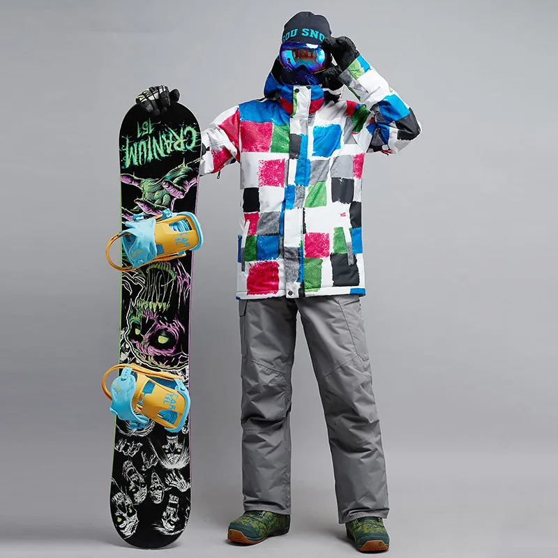 Лыжный костюм для мужчин для катания на сноуборде комплекты Мужские дышащие ботинки из водонепроницаемого материала тепловой для снежной погоды; очень теплая хлопковая одежда для катания на лыжах куртка одежда для катания на коньках