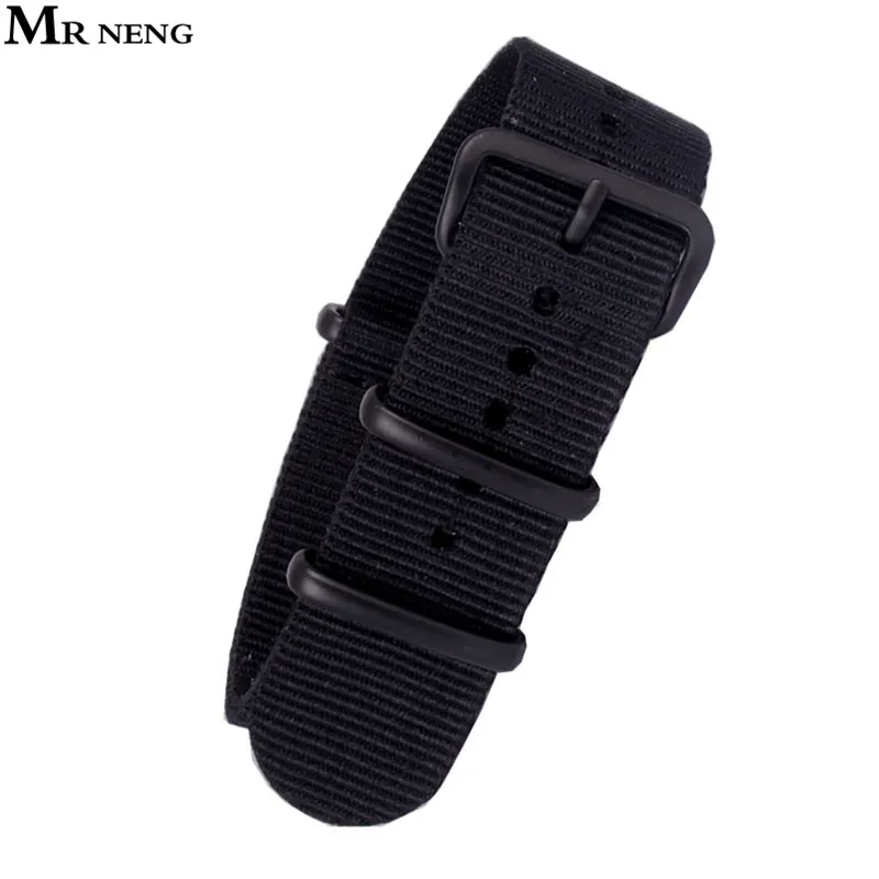 

MR NENG Brand Black Nylon Watchband 18mm 20mm 22mm 24mm Black Buckle belt For Man Watch Strap Black Strap
