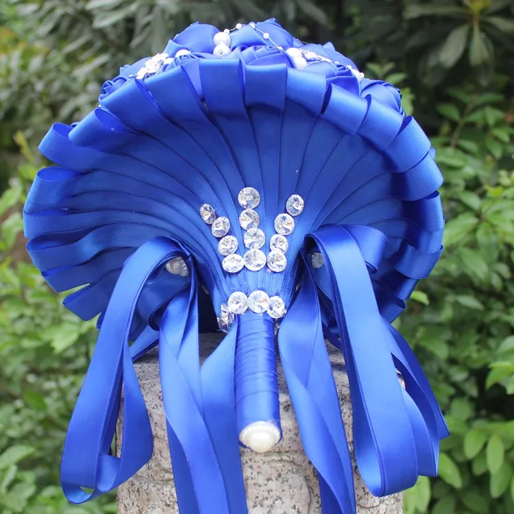 Алмазный Королевский синий Свадебный букет невесты искусственный цветок атласный Свадебный букет Красивый Ститч держатель для букетов W224A-5