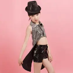 Детский костюм для джазового танца с пайетками, Современная Одежда для танцев в стиле хип-хоп, Одежда для танцев со шляпой