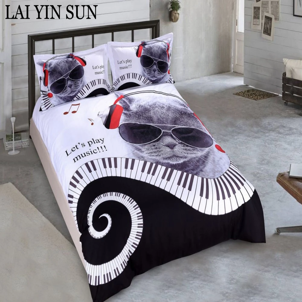 Lai Yin Sun Duvet cover sets include Duvet cover Pillow cases 3D Bedding set Twin  2 OR 3PCS YYX09 KING Queen size Music Cat