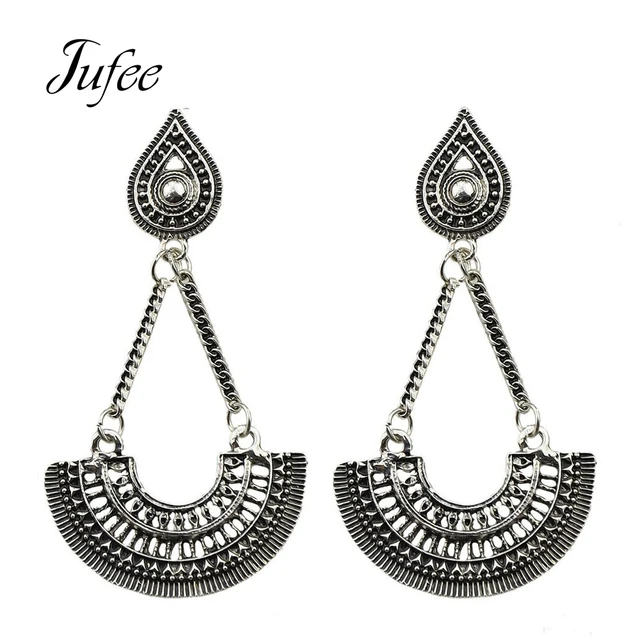 Jufee Indian Jewelry Chandeliers Earrings Antique Silver Color Big Jufee Indian Jewelry Chandeliers Earrings Antique Silver Color Big Geometric Fan Shaped Party Hanging
