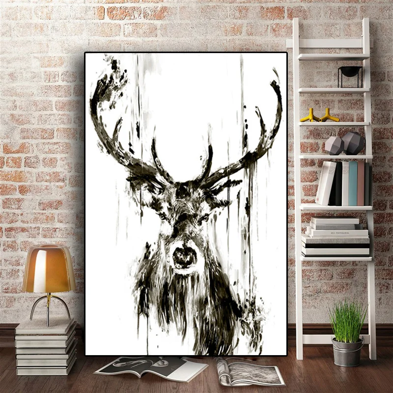 

Balck and White Elephant Deer Animal Minimalist Poster Print Canvas Painting Wall Art For Living Room Nordic Scandinavian Decor