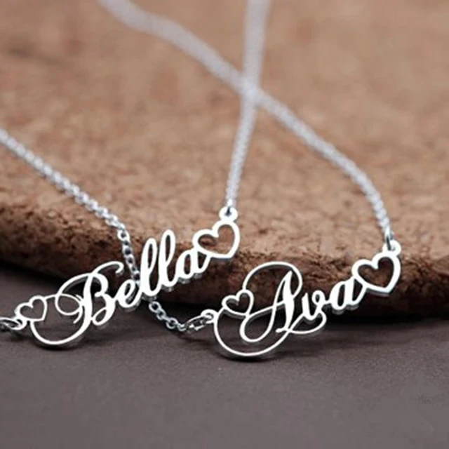 Handmade Personalized Cursive Name Plate Pendant with Tiny Heart