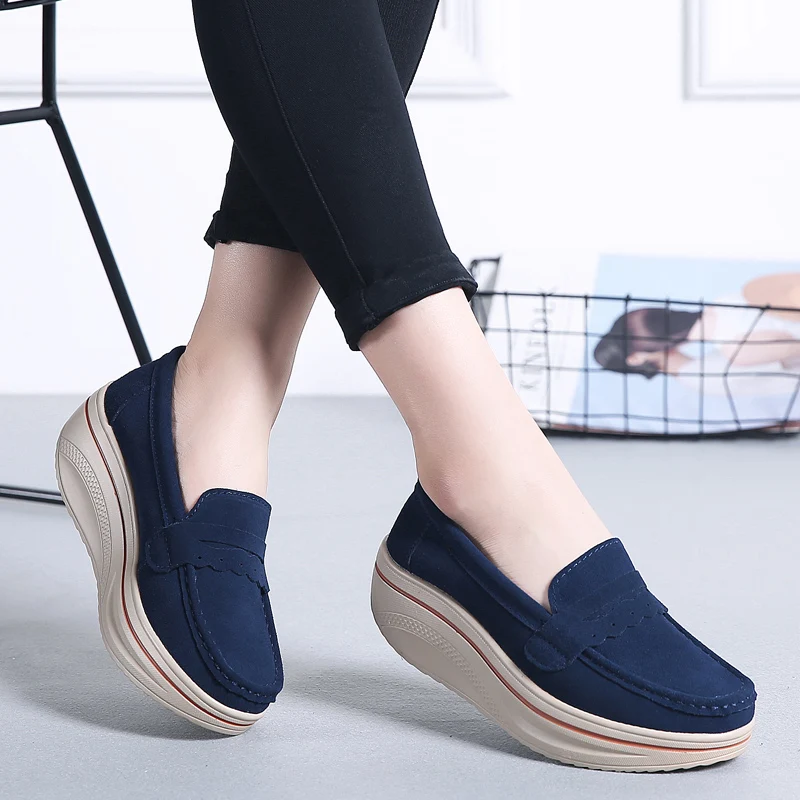 

2019 Spring Women Flats Shoes Creepers Platform Shoes Women Sneakers Casual Slip On Flats Leather Suede Ladies Loafers Moccasins