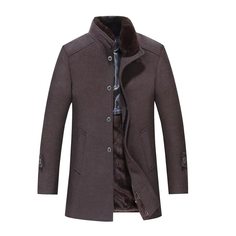 Зимняя мужская шерстяная куртка теплая деловая Повседневная однотонная куртка шерстяная куртка большого размера мужская куртка