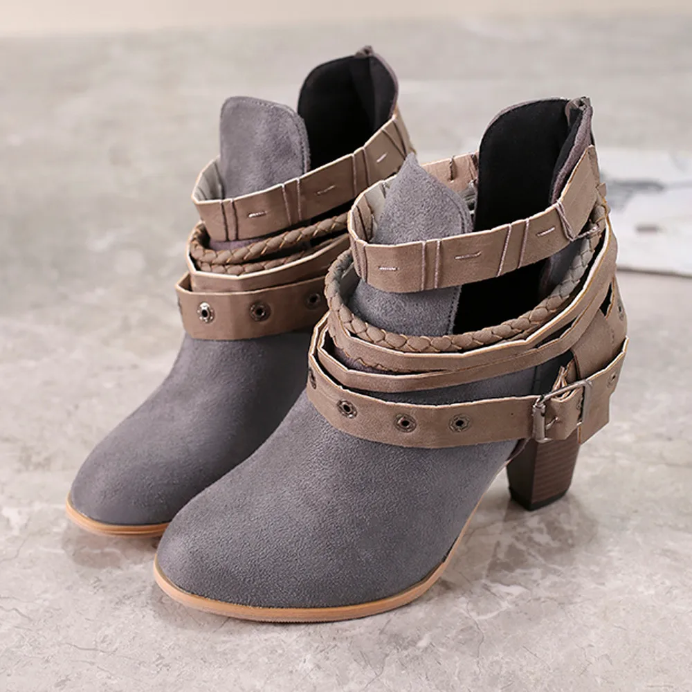 Boots Women Belt Buckle Short Boots Knight Ladies Outside Martin High 5-8CM Boots Shoes Ankle Boots Sep#