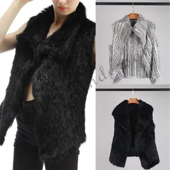 

New Stylish Womens Knitted Rabbit Fur Vest Soft Collar Gilet Pretty Gift Multicolor Waistcoat Vogue Jacket Overcoat Hot Top